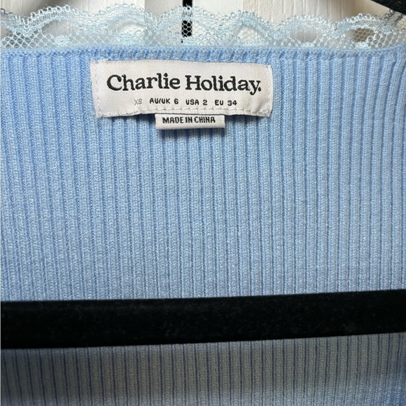 Charlie Holiday Anthropologie - Festival Artsy Sky Blue Lace-Trim Top in Size XS - Picture 11 of 13